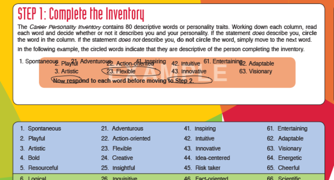 Step one of the Career Personality Inventory